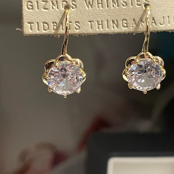 Anthropologie Gold Floral Halo Drop Earrings with Clear Crystal - Picture 3 of 4